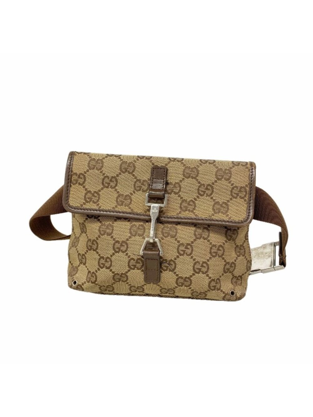 Gucci Waist Bag GG Canvas Brown Silver